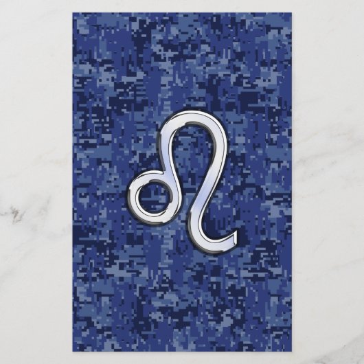 レオ〔占星術の〕十二宮図サインオンブルーデジタルカモフラージュ 便箋 (正面)