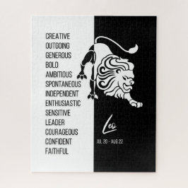 レオ〔占星術の〕十二宮図サインブラック&ホワイトジグソーパズル ジグソーパズル