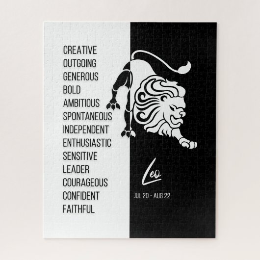 レオ〔占星術の〕十二宮図サインブラック&ホワイトジグソーパズル ジグソーパズル (縦)