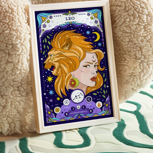 レオ〔占星術の〕十二宮図サインブルーのポスター – 輝きとリーガル ポスター