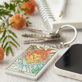 レオ〔占星術の〕十二宮図サイン抽象芸術アートヴィンテージ キーホルダー (正面右)