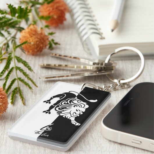 レオ〔占星術の〕十二宮図サイン、白黒キーチェーン キーホルダー (正面右)