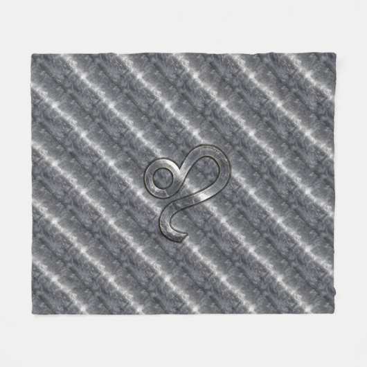 レオ〔占星術の〕十二宮図シンボルインシルバースティールスタイル フリースブランケット (正面(横))