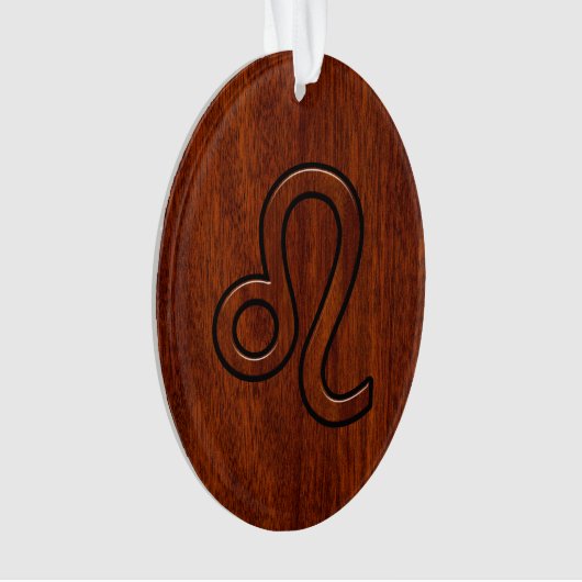 レオ〔占星術の〕十二宮図シンボルインマホガニー木材スタイルデコール オーナメント (正面)
