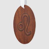 レオ〔占星術の〕十二宮図シンボルインマホガニー木材スタイルデコール オーナメント (正面)