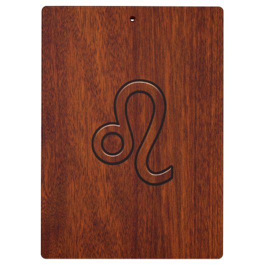 レオ〔占星術の〕十二宮図シンボルインマホガニー木材スタイルデコール クリップボード (裏面)