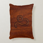 レオ〔占星術の〕十二宮図シンボルインマホガニー木材スタイル アクセントクッション (正面(垂直))