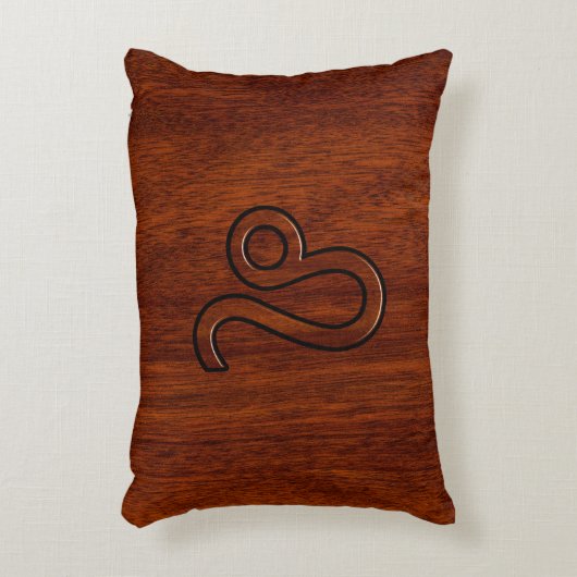 レオ〔占星術の〕十二宮図シンボルインマホガニー木材スタイル アクセントクッション (正面(垂直))