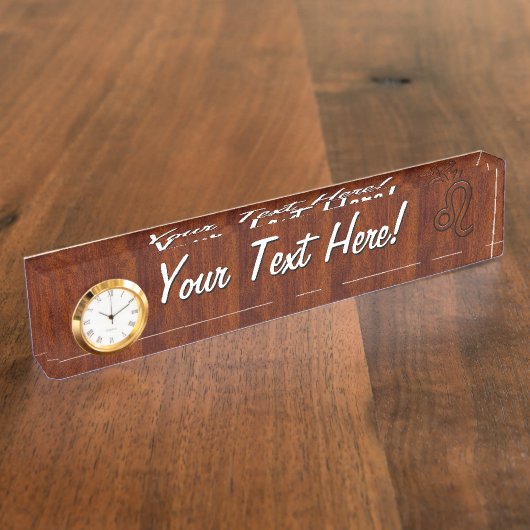 レオ〔占星術の〕十二宮図シンボルインマホガニー木材スタイル デスクネームプレート (側面)