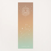 レオ〔占星術の〕十二宮図スターコンステレーション名前をカスタムするティール（緑がかった色） ヨガマット (正面)