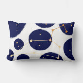 レオ〔占星術の〕十二宮図ネイビー水玉模様&金ゴールドデザイン ランバークッション (正面)