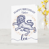 レオ〔占星術の〕十二宮図ネイビー&金ゴールドモノクロ誕生日カード カード (黄色い花)