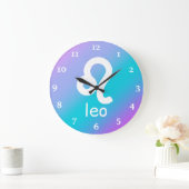 レオ〔占星術の〕十二宮図ブルーパープルアストロロジースターサイン ラージ壁時計 (ホーム)