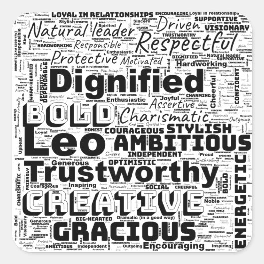 レオ〔占星術の〕十二宮図ワードクラウドインスピレーション スクエアシール (正面)