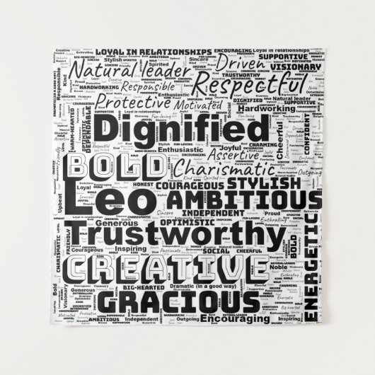 レオ〔占星術の〕十二宮図ワードクラウド タペストリー (正面)