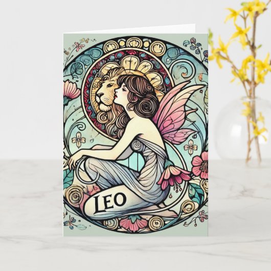 レオ〔占星術の〕十二宮図妖精の星占いサインフェアリー カード (黄色い花)