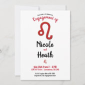 レオ〔占星術の〕十二宮図星占い7月威厳がある婚約パーティ 招待状 (正面)