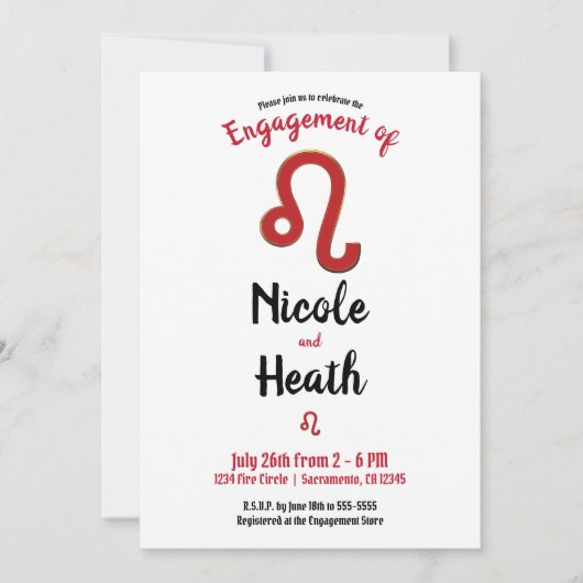 レオ〔占星術の〕十二宮図星占い7月威厳がある婚約パーティ 招待状 (正面)