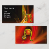 レオ〔占星術の〕十二宮図標識，赤オレンジ色のフラクタル波，渦巻き 名刺 (正面/裏面)