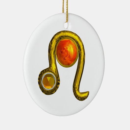 レオ〔占星術の〕十二宮図誕生日ジュエルイエロトパス金ゴールド セラミックオーナメント (右)