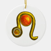 レオ〔占星術の〕十二宮図誕生日ジュエルイエロトパス金ゴールド セラミックオーナメント (正面)