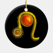 レオ〔占星術の〕十二宮図誕生日ジュエルイエロトパス金ゴールド セラミックオーナメント (裏面)