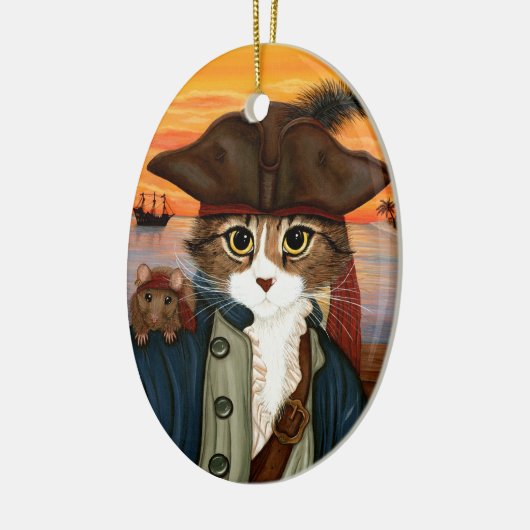 レオ、海賊大尉猫及びラットのファンタジーの芸術のオーナメント セラミックオーナメント (左)
