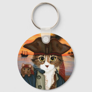 レオ、海賊大尉猫及びラットのファンタジーの芸術Keychain キーホルダー