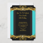 レガエレガントルティール(緑がかった色)ブラック金ゴールド誕生日パーティー 招待状 (裏面)