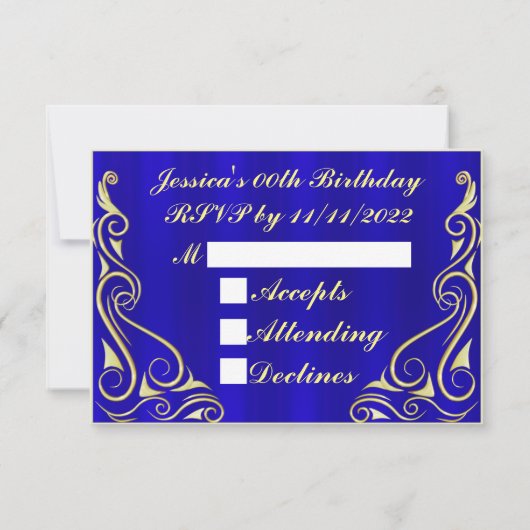 レガエレガントル金ゴールドタイポグラフィ誕生日 出欠カード (裏面)