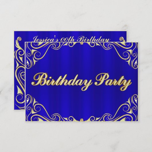 レガエレガントル金ゴールドタイポグラフィ誕生日 出欠カード (正面/裏面)