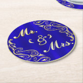 レガエレガントル・ゴールデンタイポグラフィミスター・アンド・ミセス結婚ズ ラウンドペーパーコースター (アングル)