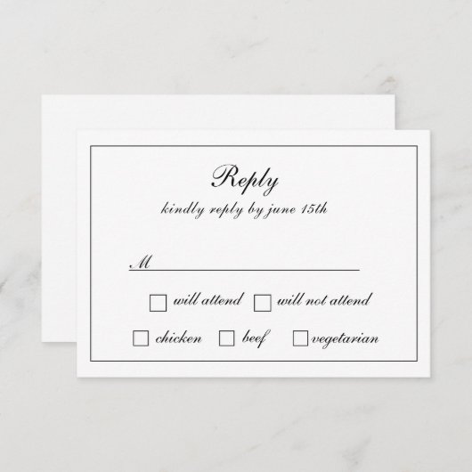 レガクラシックルフォーマルブラックアンドホワイト結婚ズ 出欠カード (正面/裏面)