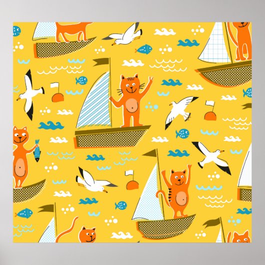 レガッタキャッツ：子供部屋動物ヴィンテージ ポスター (正面)