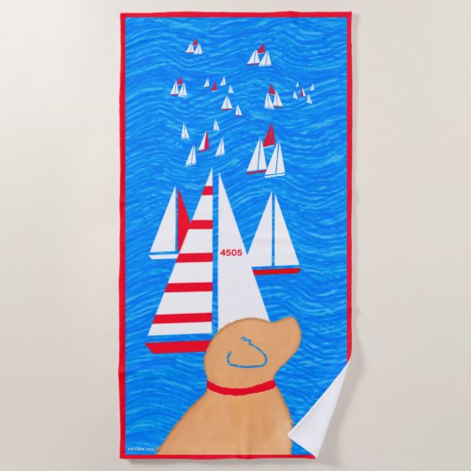 レガッタデイイエロードッグビーチタオル ビーチタオル (正面)