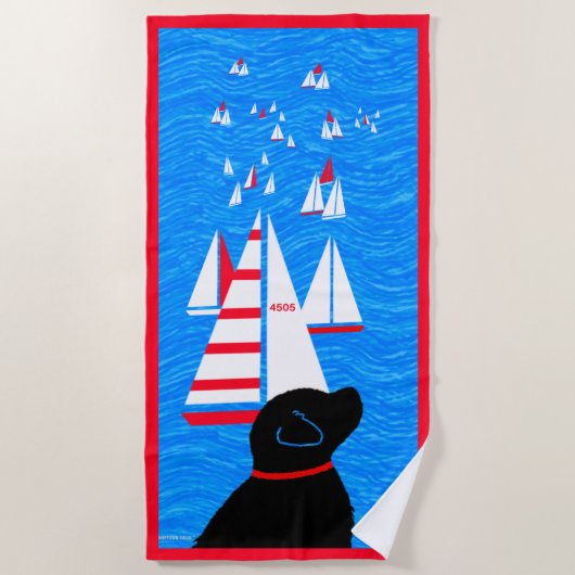 レガッタデイブラックドッグビーチタオル ビーチタオル (正面)