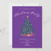 レガルパープルのクリスマスパーティーのラスティックツリー 招待状 (正面)