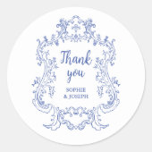 レガルブルーとホワイトヴィンテージバロック結婚フレーム ラウンドシール (正面)