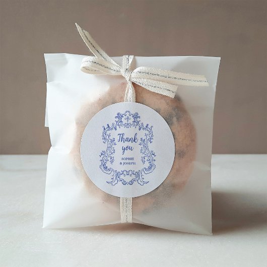 レガルブルーとホワイトヴィンテージバロック結婚フレーム ラウンドシール