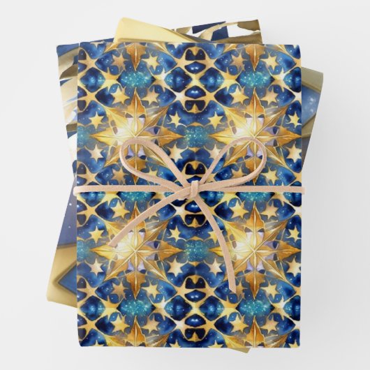 レガルブルーと金ゴールドの休日ラッピング紙コンボ ラッピングペーパーシート (インサイチュ)