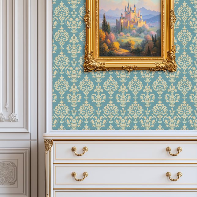 レガルブルーダマスプリンセスコア 壁紙 (Regal Blue Damask Princesscore Wallpaper)