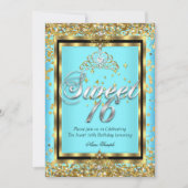 レガルプリンセススウィート16金ゴールドティール（緑がかった色）ブルーパーティー 招待状 (正面)