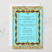 レガルプリンセススウィート16金ゴールドティール（緑がかった色）ブルーパーティー 招待状 (裏面)