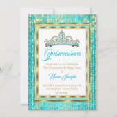 レガルプリンセスブルーティール(緑がかった色)キンセアニェラ金ゴールドホワイト 招待状 (正面)