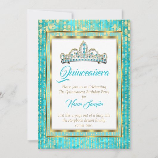 レガルプリンセスブルーティール(緑がかった色)キンセアニェラ金ゴールドホワイト 招待状 (正面)