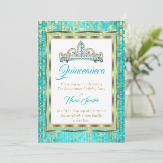 レガルプリンセスブルーティール(緑がかった色)キンセアニェラ金ゴールドホワイト 招待状 (スタンド正面)