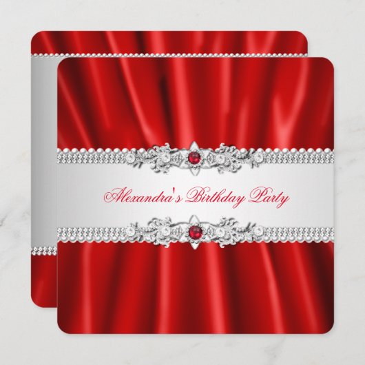 レガルレッドエレガントパールダイヤモンドパーティー 招待状 (正面/裏面)