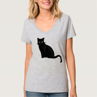 レギュラーフィットVネック黒猫Tシャツ レディース Tシャツ