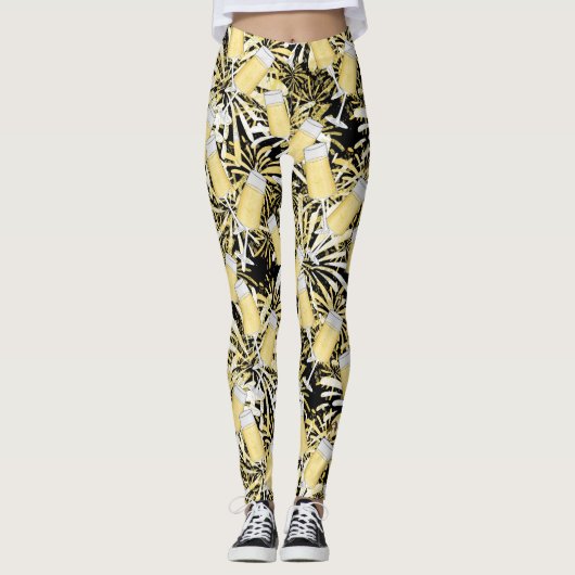 レギング新年のシャンペンの花火パターン レギンス (正面)