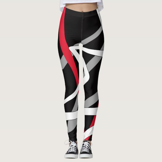 レギンス,抽象デザイン，黒，灰色，赤，白 レギンス (正面)